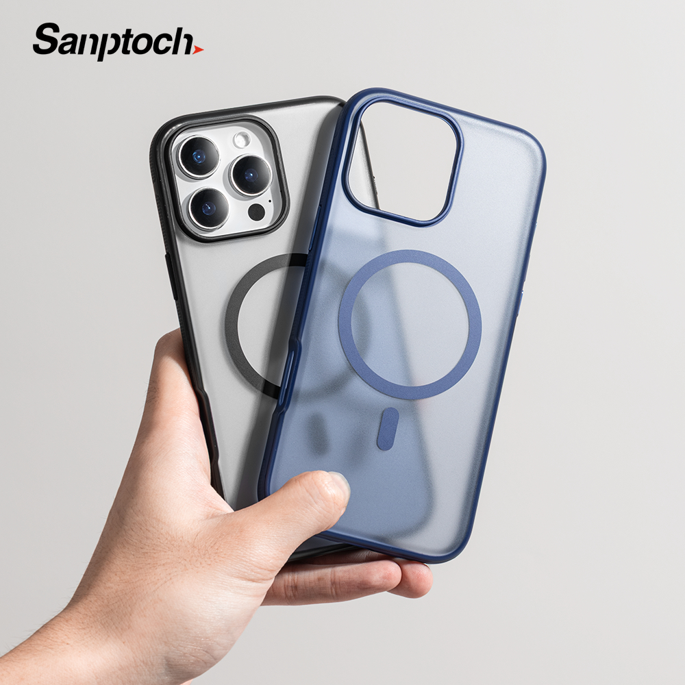 Sanptoch Luxury Matteเคสโทรศัพท์แม่เหล็กสําหรับiPhone 16 / 15 / 14 / 13 Pro Max Soft TPU Edge + ผิวปกหลังสําหรับiPhone 16 Pro Maxทหารกันกระแทกปลอกป้องกัน