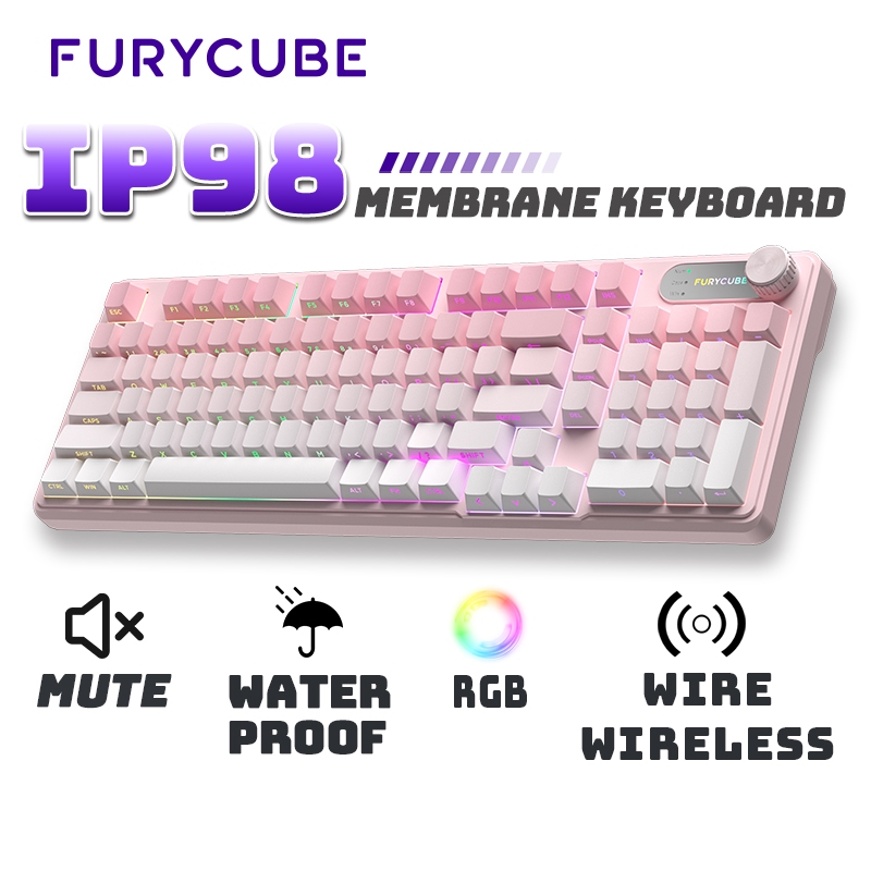 FURYCUBE IP98 Membrane Keyboard คีย์บอร์ดไร้สายสําหรับเล่นเกม RGB กันน้ํา (สาย/BT/2.4G)
