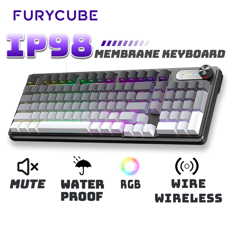 FURYCUBE IP98 คีย์บอร์ดเมมเบรนกันน้ํา RGB คีย์บอร์ดลวดสําหรับเล่นเกมสีไล่ระดับสี