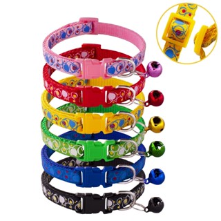 6 ชิ้นปลอกคอแมวที่มีสีสันการ์ตูนพิมพ์แมวลูกสุนัขปลอกคอกับระฆ…