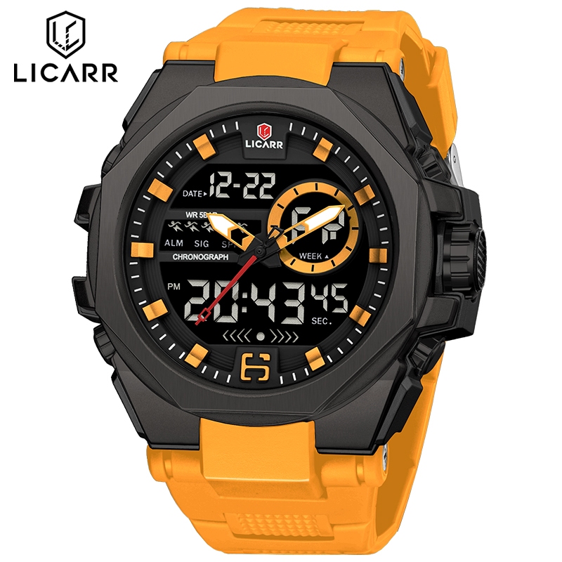 LICARR แฟชั่นชั้นนํานาฬิกาผู้ชายกีฬากันน้ําปฏิทินกันกระแทกนาฬิกาปลุกนับถอยหลัง 9543
