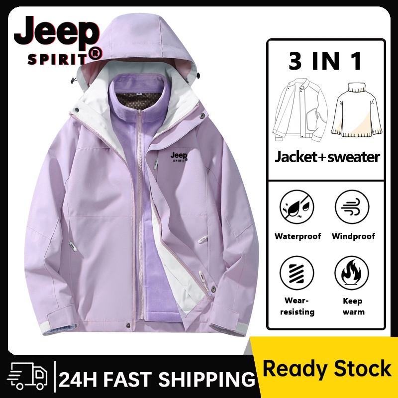 JEEP SPIRIT 3-in-1 แจ็คเก็ตสำหรับผู้ชาย สีม่วง สามารถแยกชิ้นได้ ทำจากขนแกะ หนา ก