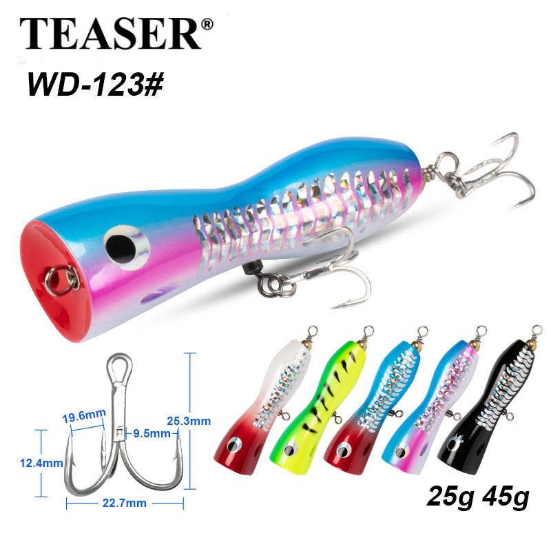 TEASER【WD123】เหยื่อตกปลาไม้ ±25 กรัม ±45 กรัม พร้อมตะขอ สีทอง สําหรับตกปลา