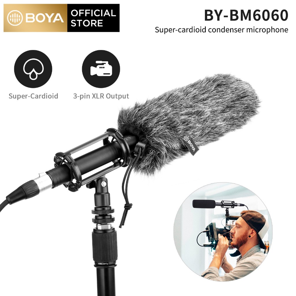 BOYA BY-BM6060 ไมโครโฟนคอนเดนเซอร์ Podcast Mic Shotgun Mic สําหรับวิดีโอ Vlog DSLR Canon Nikon Sony