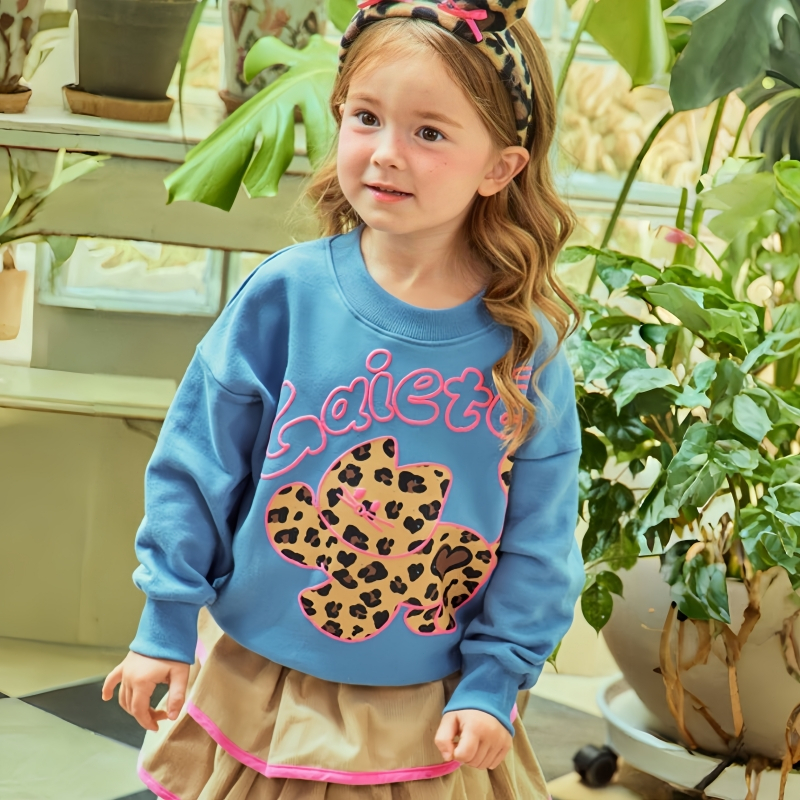 เสื้อกันหนาวเด็กผู้หญิงฤดูใบไม้ร่วงเสื้อผ้าเด็กสไตล์เกาหลีแฟชั่นลายเสือดาวเสื้อเด็ก