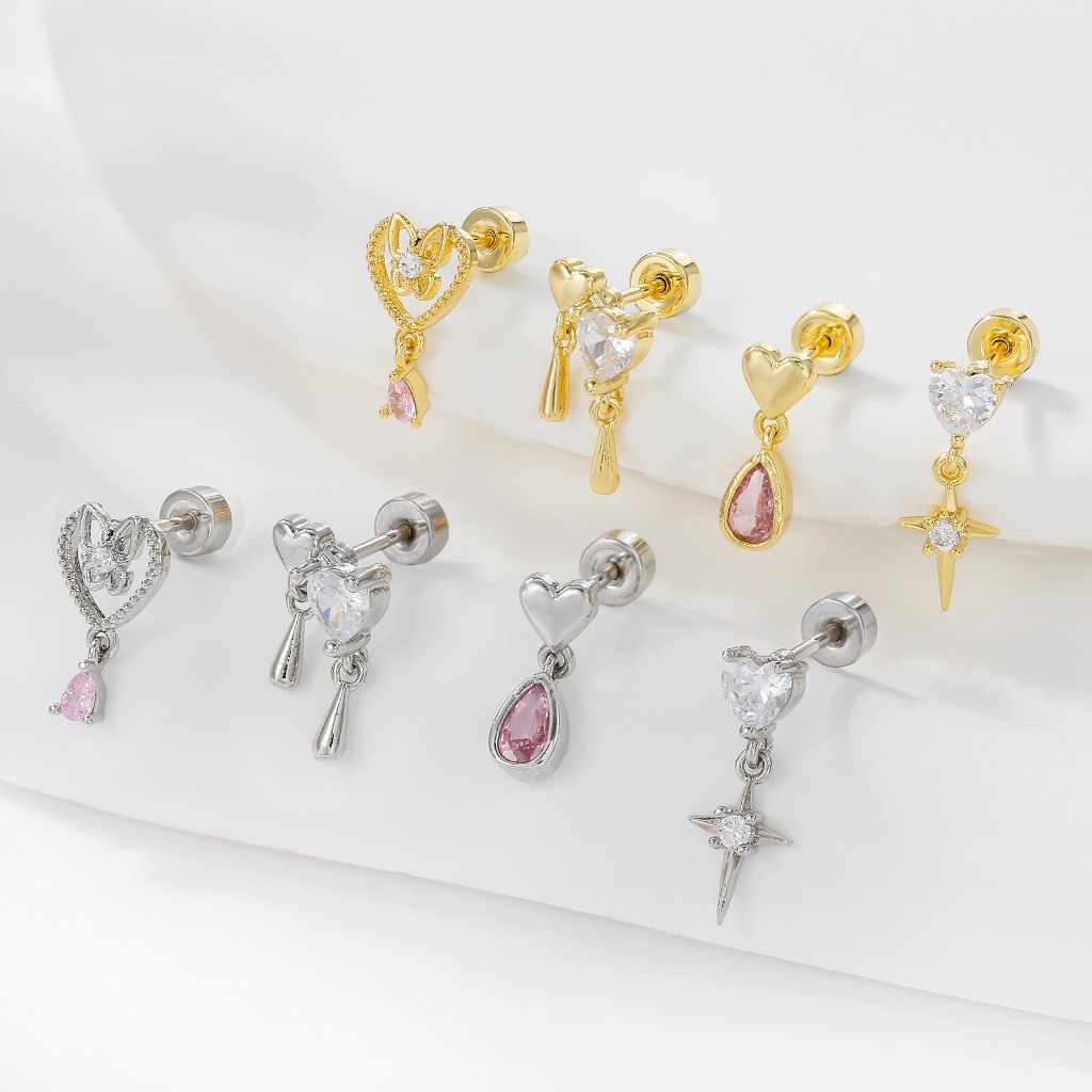 1 ชิ้น ต่างหูเหล็กไทเทเนียม G23 ต่างหูทรงหยดน้ำรูปหัวใจ ต่างหูรูปผีเสื้อ เครื่องประดับของขวัญ