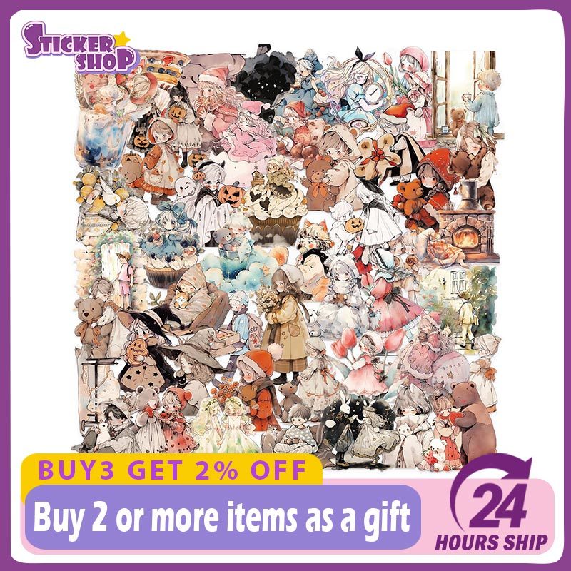 50PCS สีน้ํา Fairy Tale สติกเกอร์ PET โปร่งใสแล็ปท็อปกระเป๋าเดินทางไดอารี่สเก็ตบอร์ด DIY สติกเกอร์