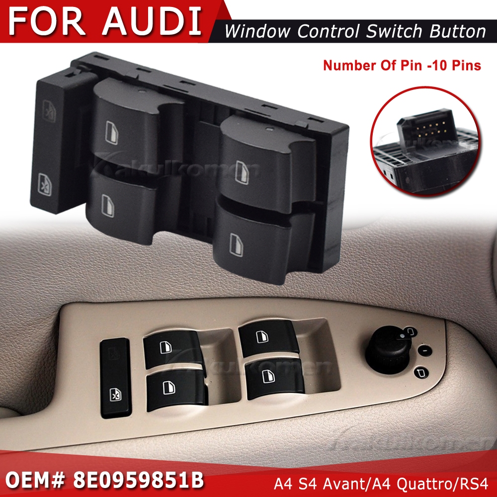 8E0959851B สําหรับ Audi A4 B6, B7 ไดร์เวอร์ด้านข้างไฟฟ้า Master Power หน้าต่างปุ่มควบคุม 8E0959851ดี