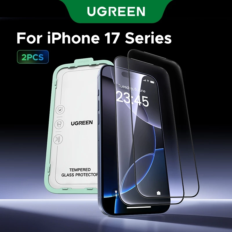 【for iPhone 17 Series】UGREEN แผ่นฟิล์มกระจกปกป้องหน้าจอ 2 ชิ้น ขอบสีดำ ทนทาน แข็งแกร่ง HD Films ป้องกันลายนิ้วมือ มีอุปกรณ์ช่วยติดตั้งภายในกล่อง สําหรับ iPhone 17 Series iPhone 17 Pro Max iPhone 17 Air