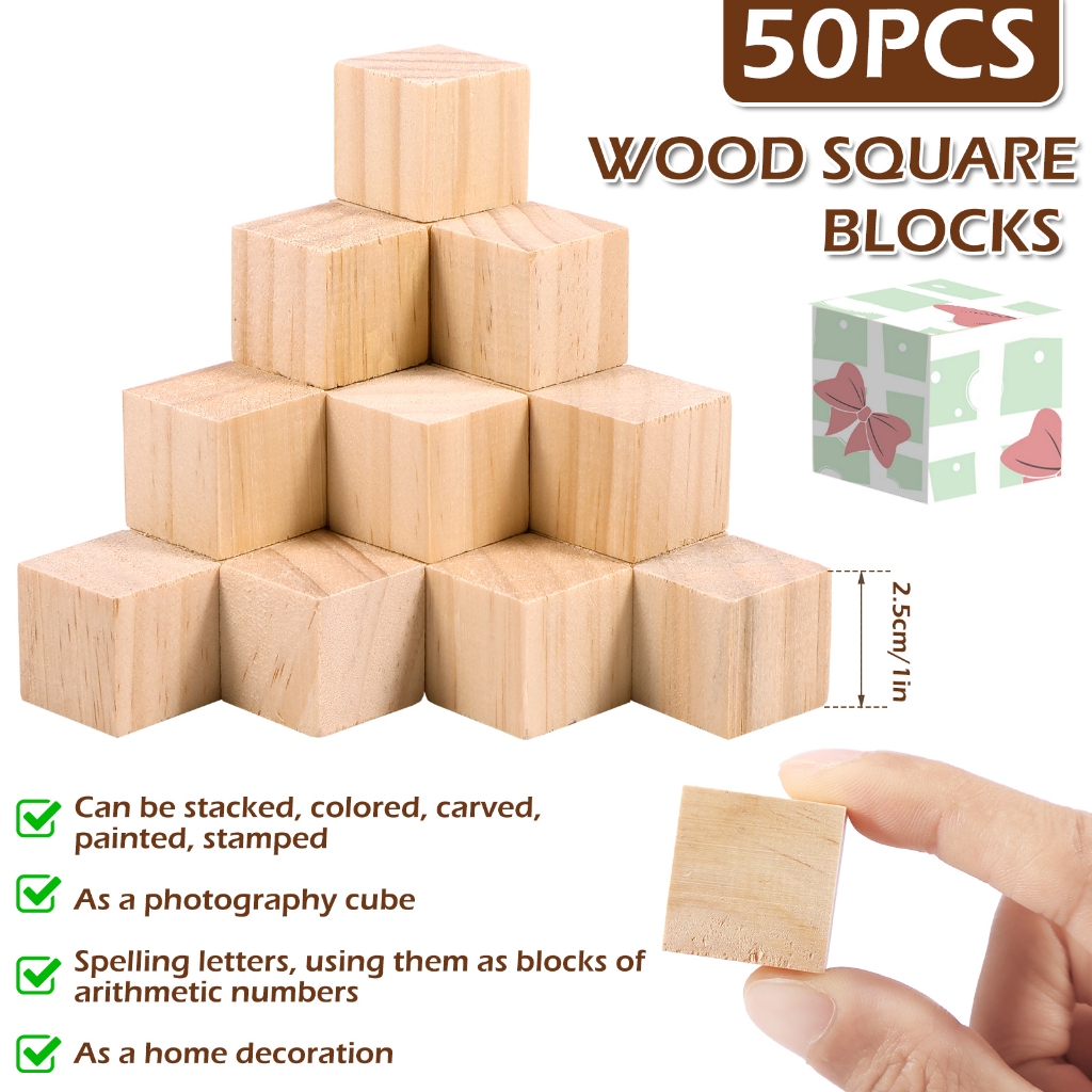 200/100/50 ชิ้น บล็อกไม้ธรรมชาติ ทรงสี่เหลี่ยม สําหรับงานฝีมือ บล็อคลูกบาศก์บล็อกไม้ทรงสี่เหลี่ยม Cube Wooden Block - รูปที่ 4