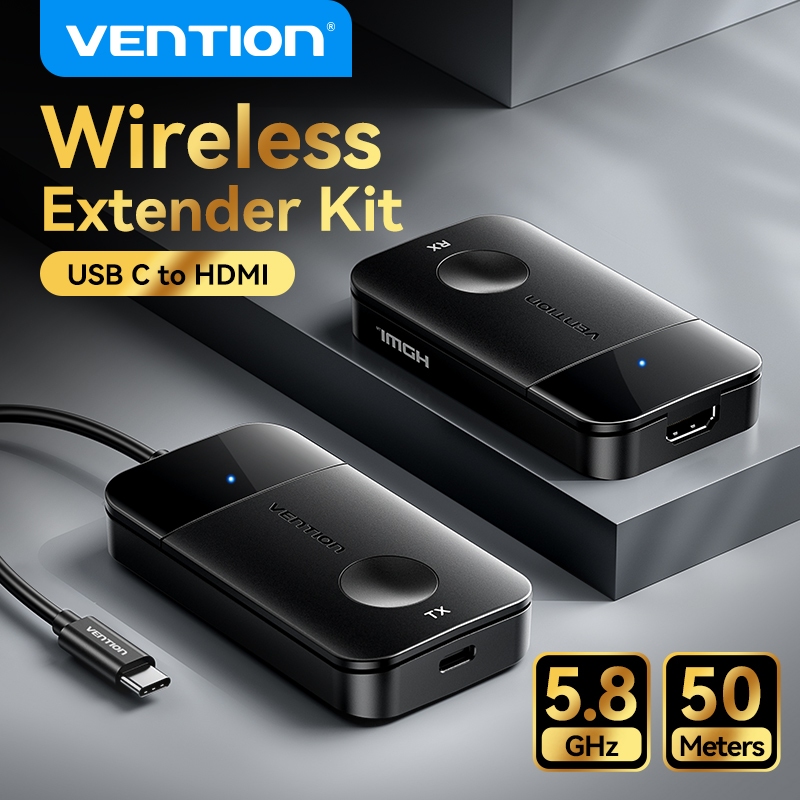 Vention Wireless Display ไวร์เลสส์แดชชอป Adapter Type-C to HDMI 4K Ultra HD 50m Range Plug & Play for Phone/Tablet/Laptop/TV