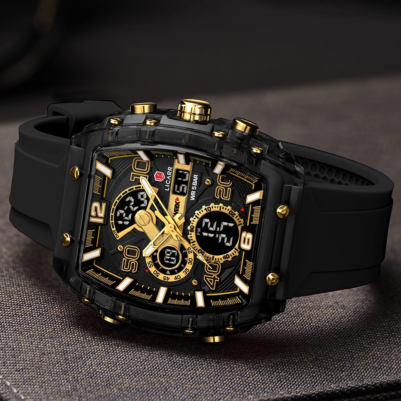 LICARR แฟชั่นชั้นนํานาฬิกาผู้ชายกันน้ํานาฬิกาปลุกปฏิทินกันกระแทกนาฬิกาจับเวลา 9546