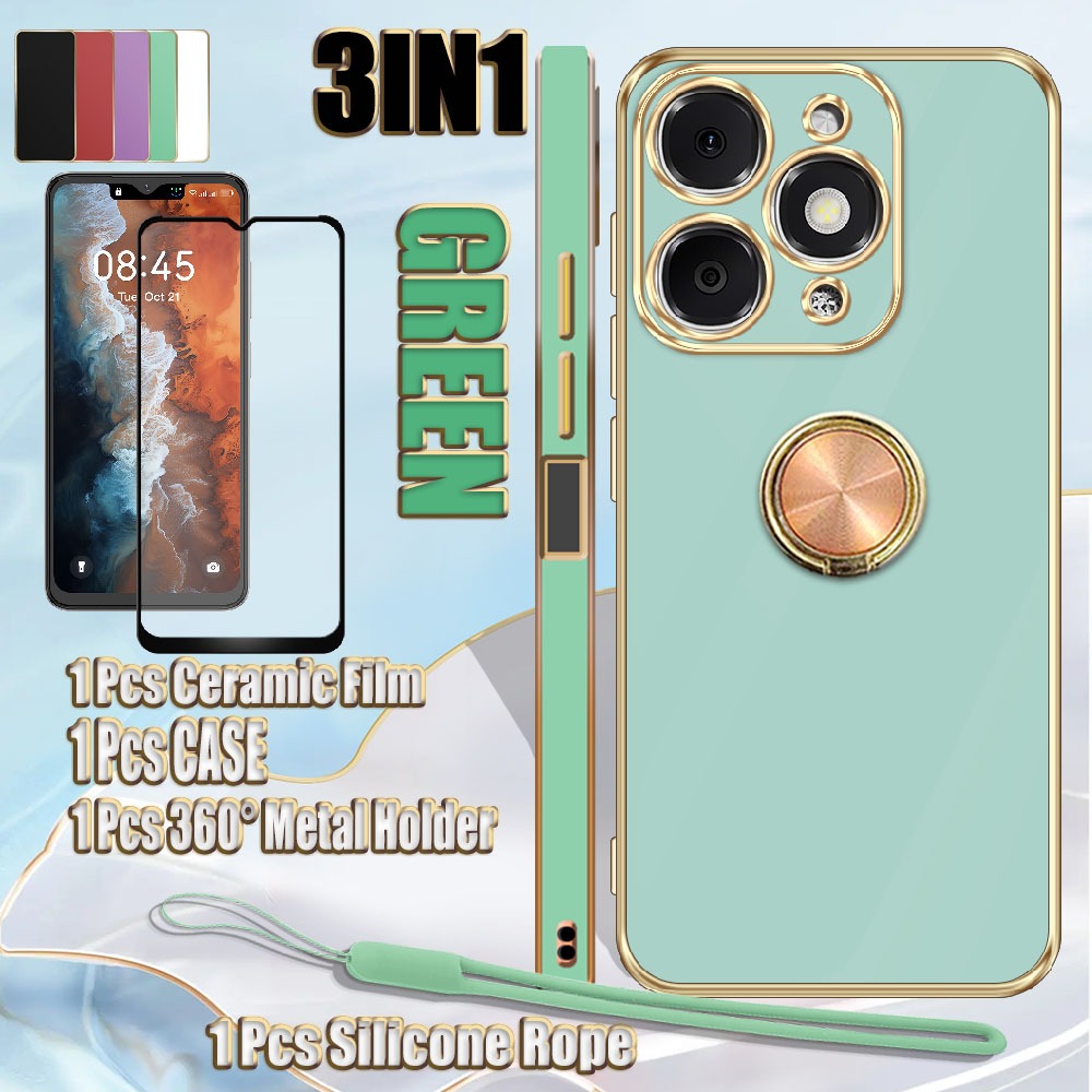 3 IN 1 สําหรับ Itel A90 A6610L กรณีหรูหราElectroplating Soft เคสโทรศัพท์เซรามิคเต็มหน้าจอฟิล์มและผู้