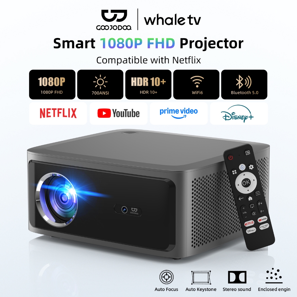GOOJODOQ Netflix Authorized ของแ ท้โปรเจคเตอร์ 1080P FHD ภาพสมจริง 700 ANSI ลูเมนความสว่าง