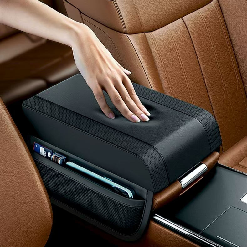 กล่องที่เท้าแขนรถ บูสเตอร์ เบาะ กระเป๋าเก็บของในรถยนต์พรีเมี่ยมข้อศอกสนับสนุนหนังเคสป้องกัน - รูปที่ 3