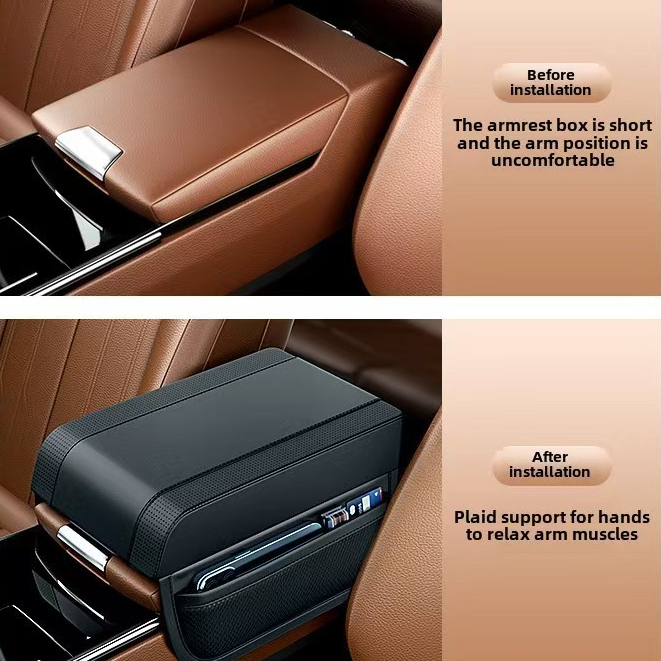 กล่องที่เท้าแขนรถ บูสเตอร์ เบาะ กระเป๋าเก็บของในรถยนต์พรีเมี่ยมข้อศอกสนับสนุนหนังเคสป้องกัน - รูปที่ 2