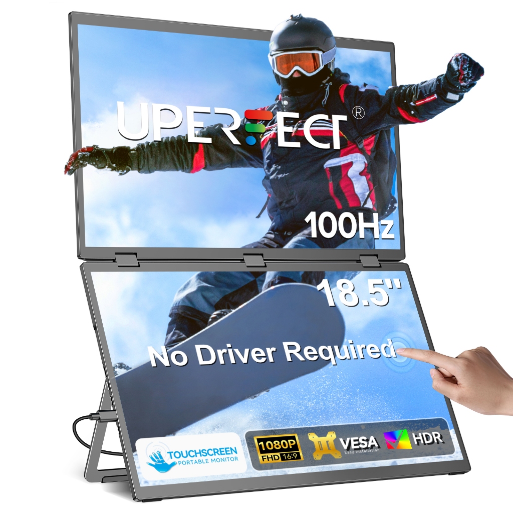 UPERFECT 18.5 นิ้ว Touch Dual Screen แบบพกพา 100Hz 1080P Full HD 100% SRGB IPS สําหรับ PS5/4/3 สวิทช