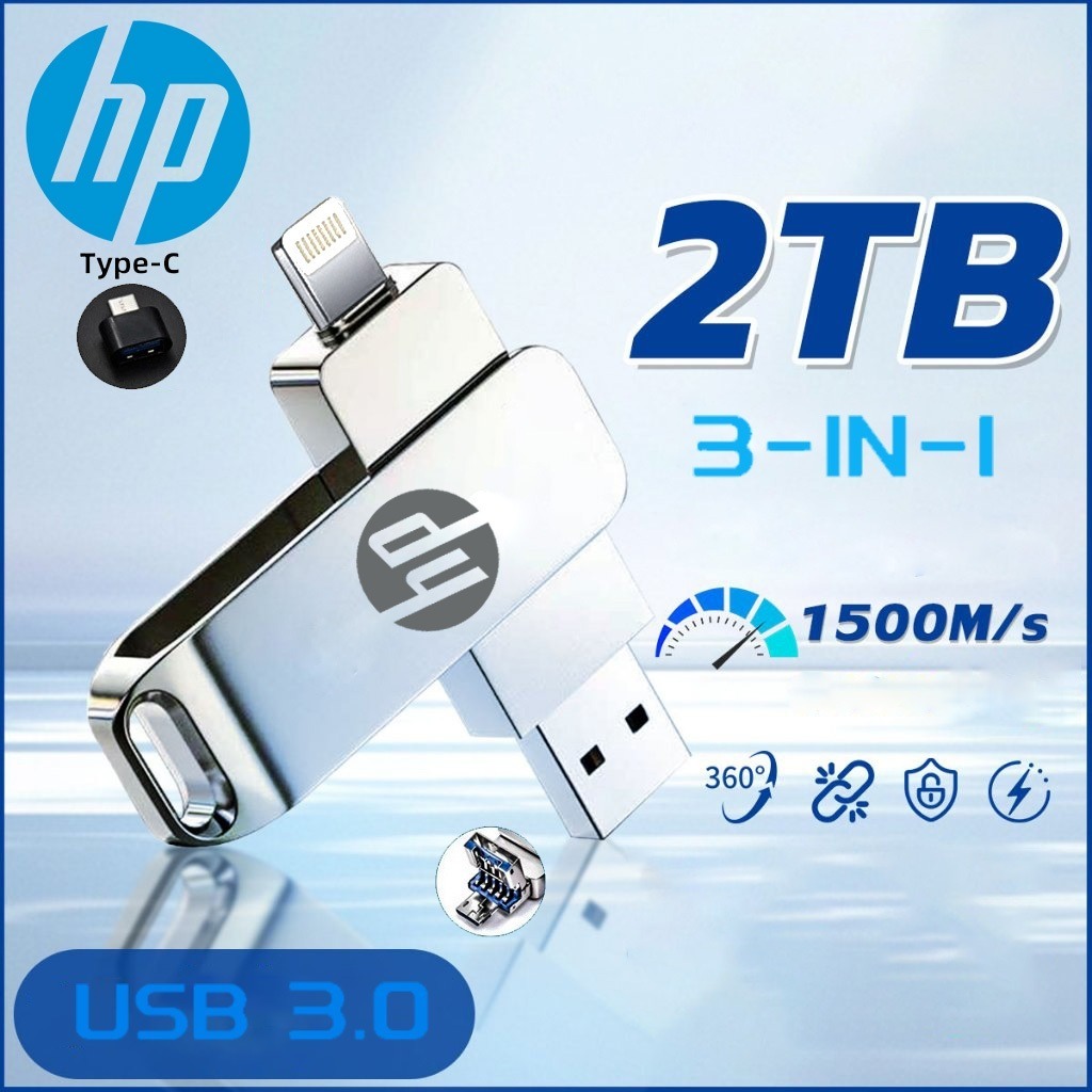 USB3.0 3 ใน 1 OTG แฟลชไดรฟ์โลหะกันน้ําความเร็วสูง 2TB/1TB/512GB U Disk Pendrive สําหรับ iPhone อุปกร