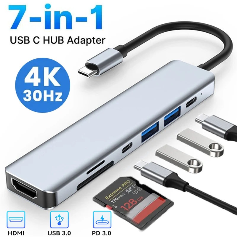 7-in-1 USB C Hub Type-C Docking Station 4K HDMI-เข้ากันได้กับอะแดปเตอร์USB 3.0 HUB TYPE CถึงHDMI PD 