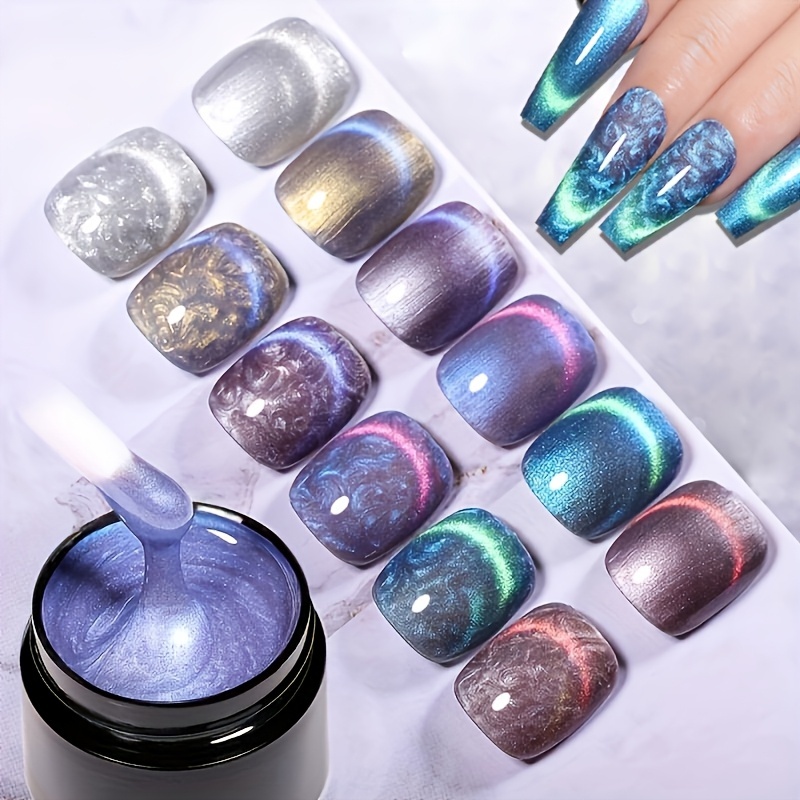 9D Glitter Cat แม่เหล็กเจลเล็บ Pearl Shell ด้าย Soak Off กึ่งถาวรเล็บเคลือบเงา