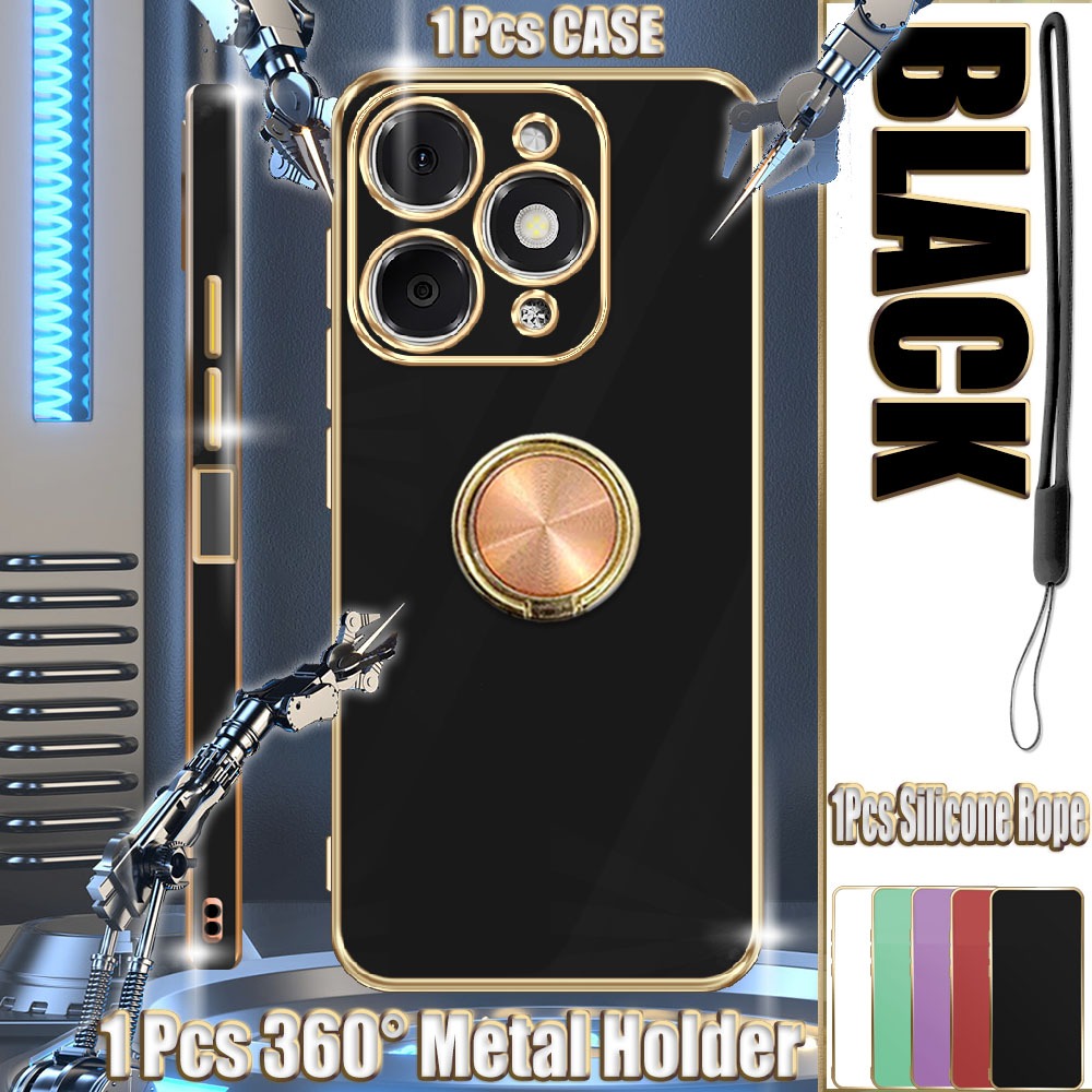 สําหรับ Itel A90 A6610L เคสไฟฟ้าพร้อมที่วางโลหะและเชือกซิลิโคน