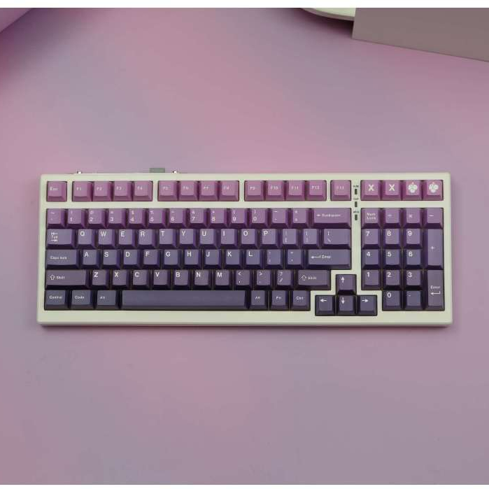 ปุ่มกดไล่ระดับสีสีม่วง 147 คีย์ PBT Keycap โปรไฟล์เชอร์รี่ DYE-SUB สําหรับ MX Switch คีย์บอร์ดเครื่อ