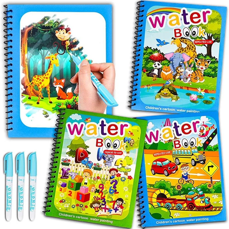 1ชิ้น﻿ เด็ก Magical Water Painting Book นํากลับมาใช้ใหม่หมึกฟรี Creative Magic Water Painting Book เ