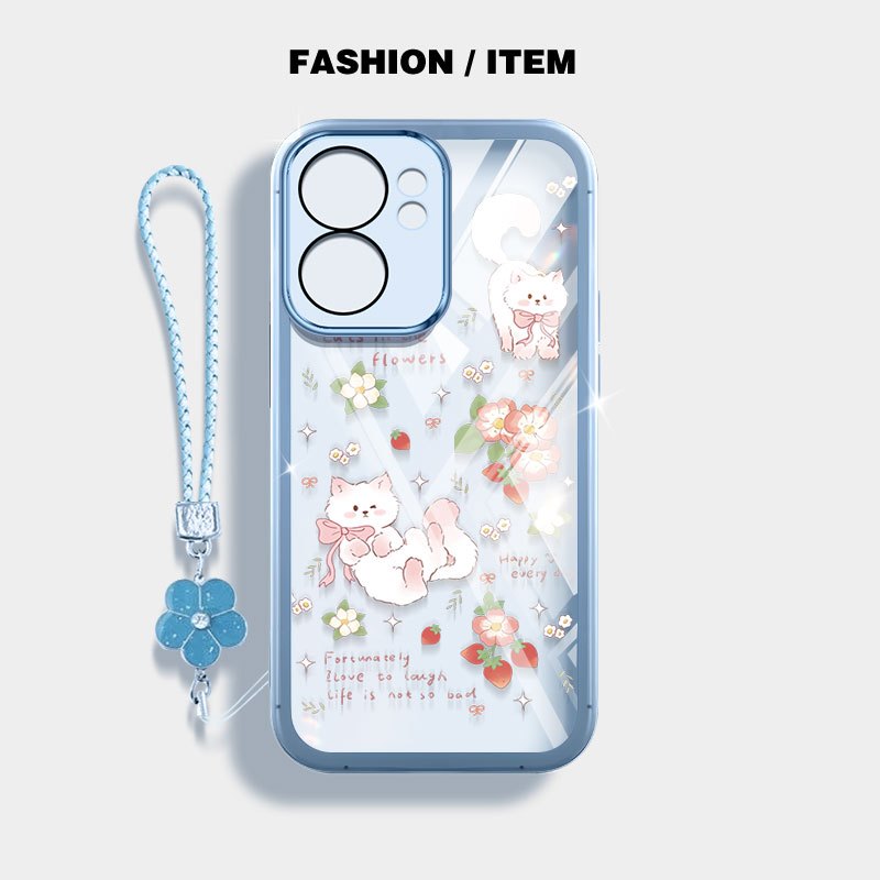 VRQR สําหรับ Xiaomi Poco C85 Redmi 15 5G 4G 15C 4G 5G ปลอกแมวน่ารักและกระต่ายดอกไม้เชือกใสเคสโทรศัพท์ป้องกัน