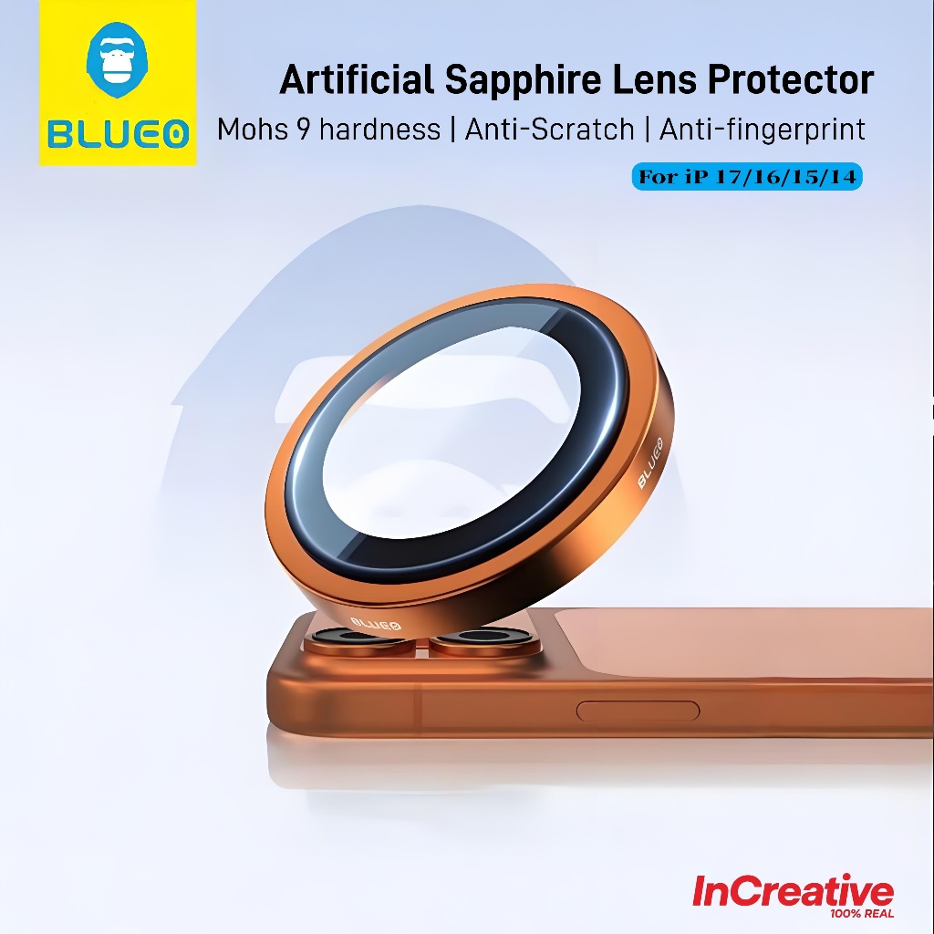 BLUEO Mohs 9 ฟิล์มปกป้องกล้อง Sapphire Lens Protector สำหรับ iPhone 17/16/15/14 Pro Max - กันรอย ป้องกันรอยนิ้วมือ  ​ความละเอียดสูง camera glass/ring