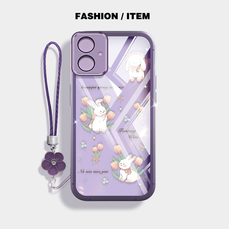 VRQR สําหรับ Samsung Galaxy A07 A06 4G 5G A05S A05 A04E A04 A03 Core ปลอกแมวน่ารักและกระต่ายดอกไม้เชือกใสเคสโทรศัพท์ป้องกัน