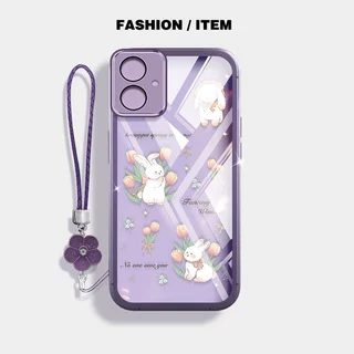 VRQR สําหรับ Samsung Galaxy A07 A06 4G 5G A05S A05 A04E A04 A03 Core ปลอกแมวน่ารักและกระต่ายดอกไม้เชือกใสเคสโทรศัพท์ป้องกัน