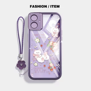 VRQR สําหรับ Samsung Galaxy A07 A06 4G 5G A05S A05 A04E A04 A03 Core ปลอกแมวน่ารักและกระต่ายดอกไม้เชือกใสเคสโทรศัพท์ป้องกัน