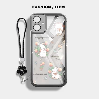 VRQR สําหรับ Samsung Galaxy A07 A06 4G 5G A05S A05 A04E A04 A03 Core ปลอกแมวน่ารักและกระต่ายดอกไม้เชือกใสเคสโทรศัพท์ป้องกัน