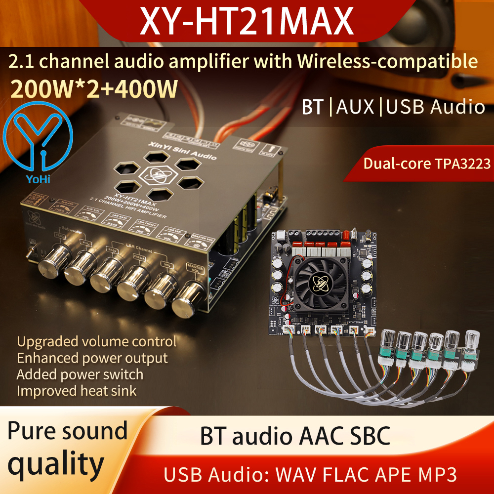 YoHi DC 12-42V XY-HT21MAX อัพเกรด 2.1 Channel BT Amplifier Board 200W * 2+400W การปรับเสียงเบสสูงและ