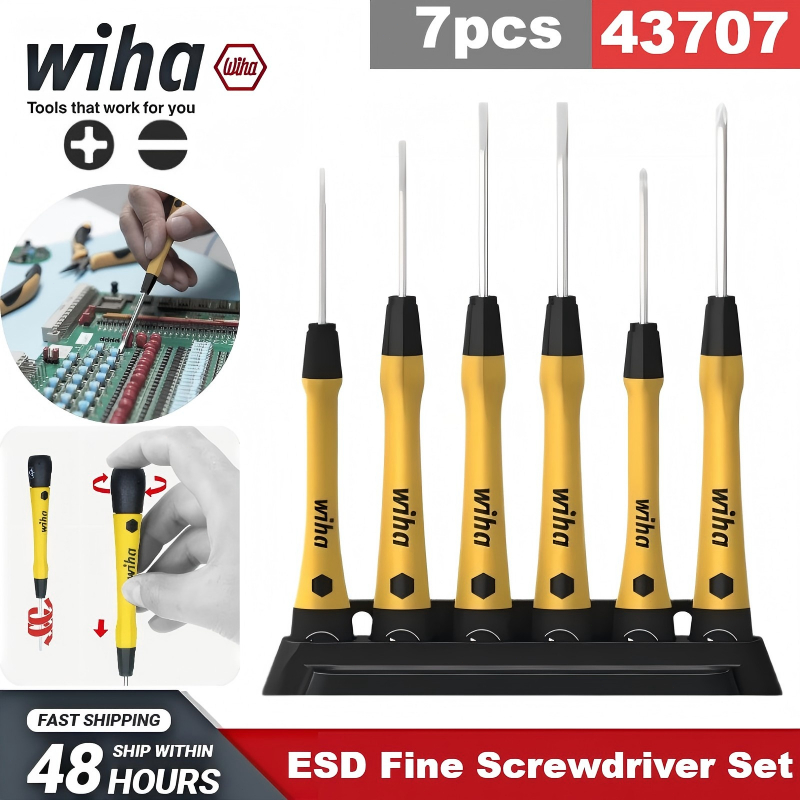 WIHA 43707 ไขควงละเอียดชุด 7 ชิ้น ESD PicoFinish Phillips Slotted Precision ไขควงและม้านั่งทํางาน Wi