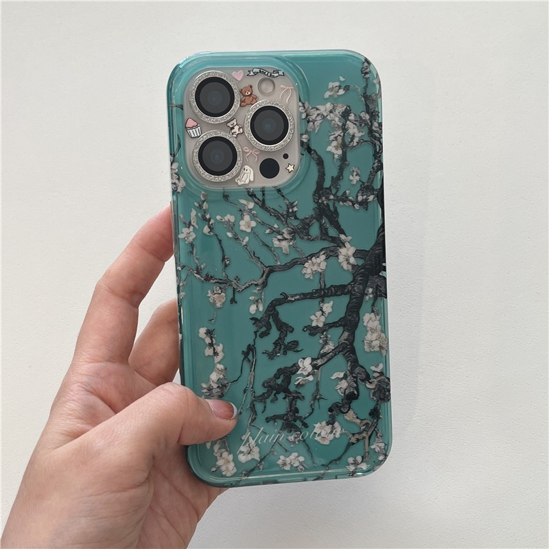 IPhone 16 Pro max 15 Pro max รูปแบบต้นไม้แอปริคอท วัสดุ TPU เคสโทรศัพท์กระบวนการ IMD