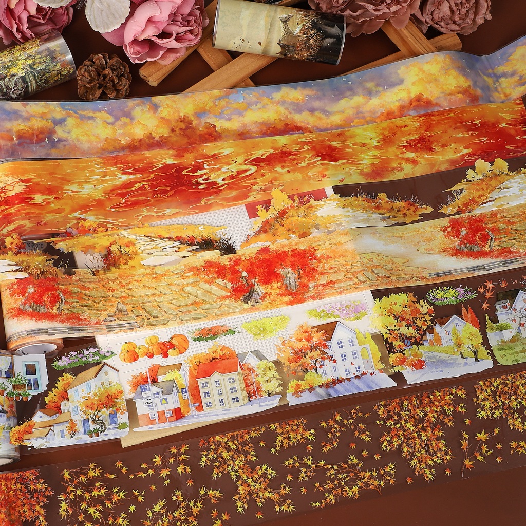 JIANWU Creative Autumn Scenery Tape จอง DIY สติ๊กเกอร์สีเหลืองเครื่องเขียน