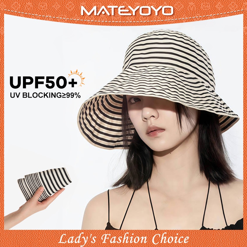 MATEYOYO ผู้หญิงหมวกกันแดดลายพับได้แบบพกพาขนาดใหญ่ Brim ป้องกันแสงแดด UV ป้องกันหมวกชาวประมง