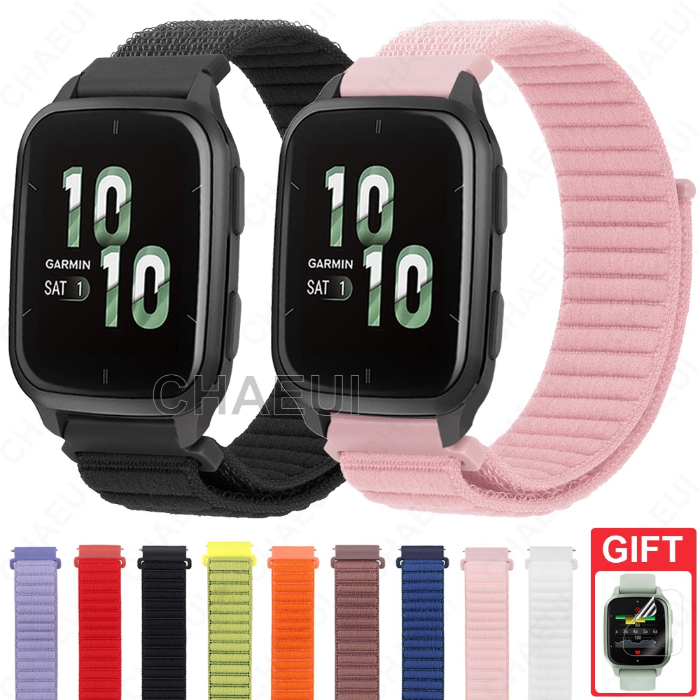 สร้อยข้อมือไนลอนทอสายถักสายนาฬิกาอุปกรณ์เสริมสําหรับ Garmin Venu Sq / Sq 2 Music