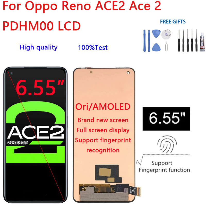 6.55 "Ori/AMOLED สําหรับ Oppo Reno ACE2 Ace 2 จอแสดงผล LCD กรอบ Touch Screen Digitizer Assembly สําห
