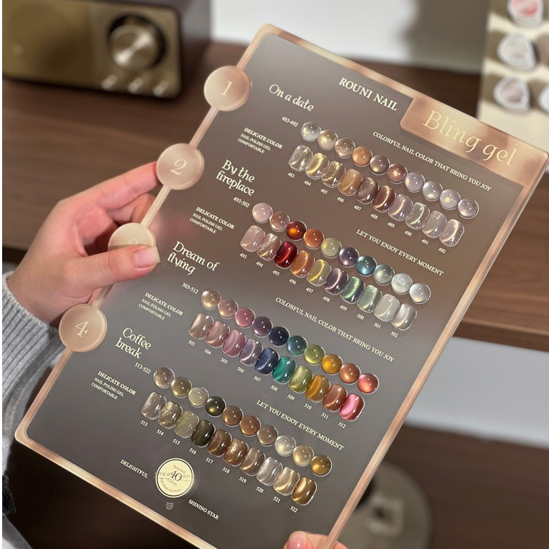 เซตสีเจลลูกแก้ว Rouni Nail 40 สี รหัส 483-522 สีลูกแก้วแคทอาย สีลูกแก้ว พร้อมชาร์จโชว์ และชั้นวางสุด