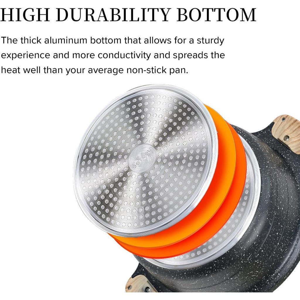 JEETEE หม้อซุบ หม้อ 2 หู หม้อเคลือบหินอ่อนไม่ติดหม้อ 20/24/28 ซม.  พร้อมฝาแก้ว เหมาะกับเตาทุกประเภท - รูปที่ 4