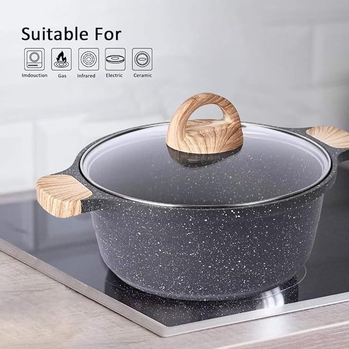 JEETEE หม้อซุบ หม้อ 2 หู หม้อเคลือบหินอ่อนไม่ติดหม้อ 20/24/28 ซม.  พร้อมฝาแก้ว เหมาะกับเตาทุกประเภท - รูปที่ 2