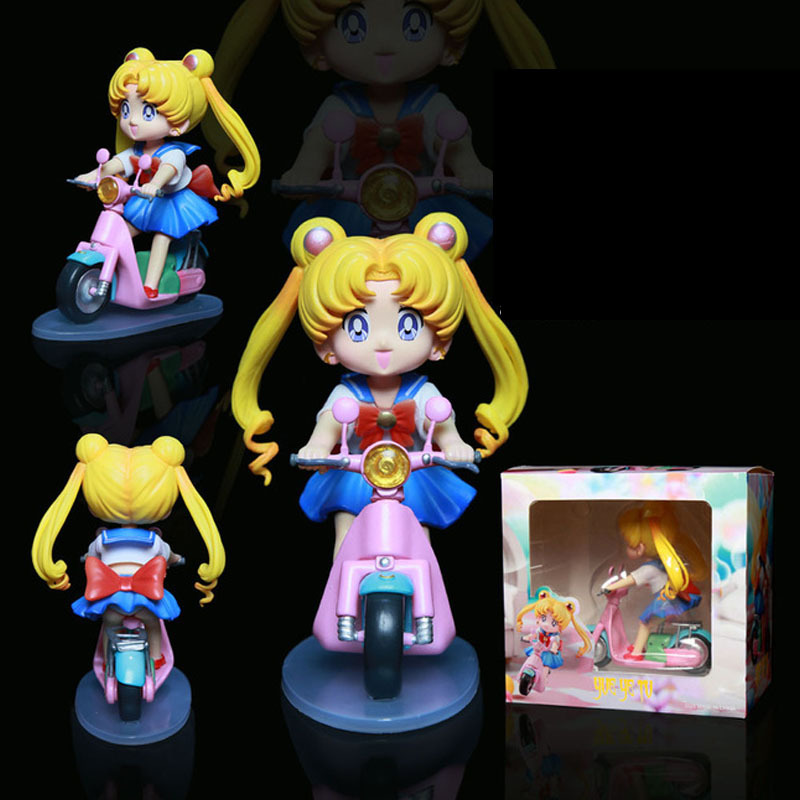12 ซม.เซเลอร์มูนอะนิเมะรูปรุ่น Q Tsukino Usagi Ride A จักรยาน Figurine Collection Desktop Decor เครื่องประดับตุ๊กตาเด็กของเล่นของขวัญ