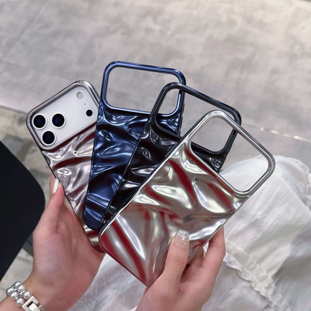 หรูหรา Matte Silver Water Ripple เคสโทรศัพท์สําหรับ iPhone 16 15 14 Plus 13 12 Pro Max 17 Air Creative Frosted กันกระแทก