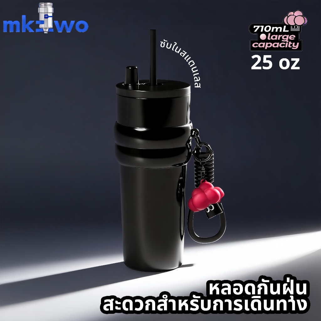 สแตนเลส แก้วกาแฟ (25oz) cup แก้วเก็บความเย็น แก้วน้ำ พร้อมที่จับ และฝาปิดหลอด เก็บเย็น-ร้อนได้นาน