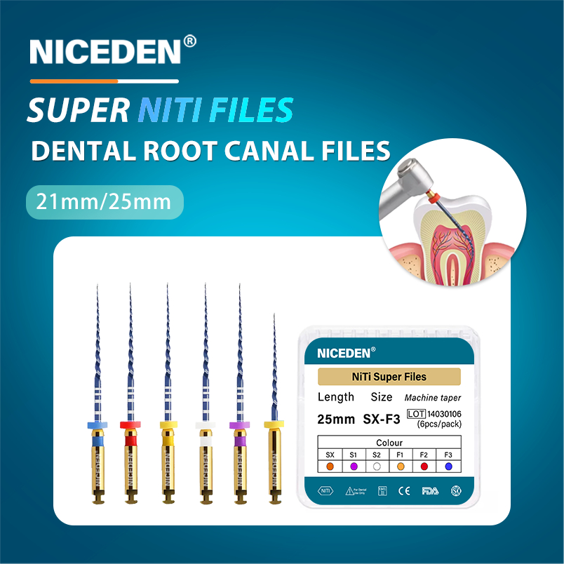 Niceden 25 มม./21 มม. ไฟล์ซุปเปอร์โรตารี ไฟล์สีน้ําเงิน ไฟล์โรตารี การเปิดใช้งานความร้อน ยืดหยุ่นใช้โรตารี่ ไฟล์ทันตกรรม