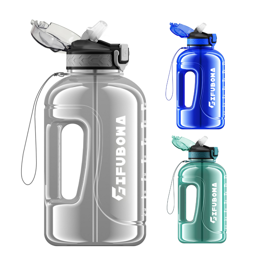 GEMFUL ขวดน้ําขนาดใหญ่ 2 ลิตรพร้อมเครื่องหมายเวลาฟางเหยือกดื่มปลอดสาร BPA สําหรับกีฬากลางแจ้ง