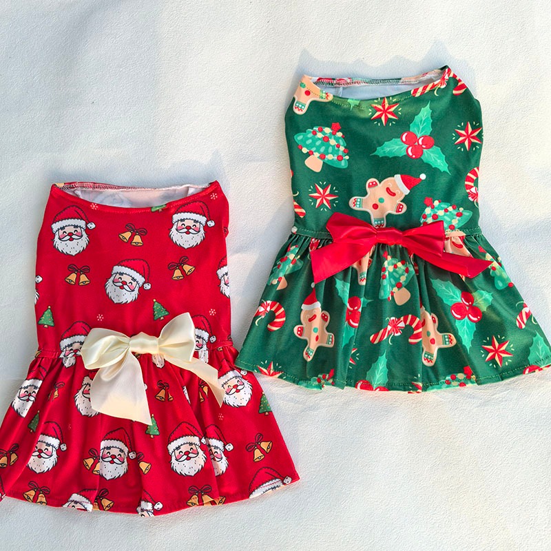 สุนัขชุดคริสต์มาสซานตาคลอสเสื้อผ้าสัตว์เลี้ยงสําหรับ Shih Tzu Gingerbread Man กระโปรงแมวปีใหม่ชุดสุนัข