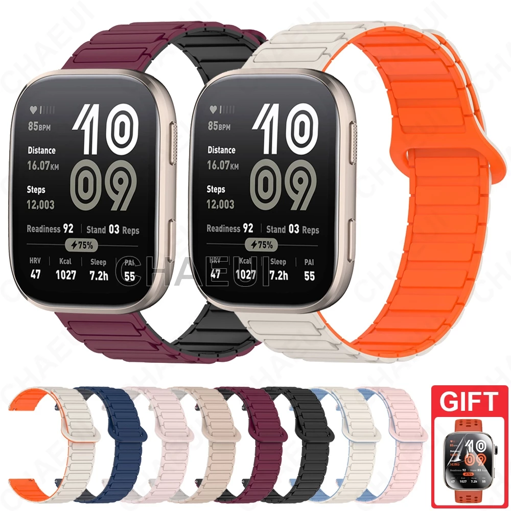 สร้อยข้อมือซิลิโคนสายรัดแม่เหล็กคู่สีอุปกรณ์เสริมสําหรับ Amazfit Bip Max 6 5 Unity 3 U Pro S / GTS 4 Mini GTS 3 2